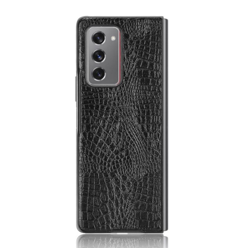 Hoesje voor Samsung Galaxy Z Fold 2 Wit Zwart Krokodillenhuidstijl