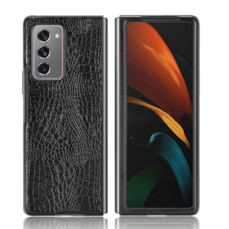 Hoesje voor Samsung Galaxy Z Fold 2 Wit Zwart Krokodillenhuidstijl