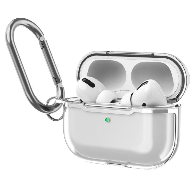 Cover Hoesje AirPods Pro Rood Grijs Telefoonhoesje Transparant Metallic Design Met Karabijnhaak