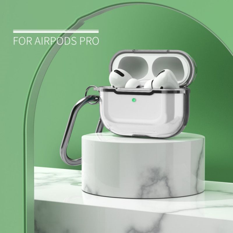 Cover Hoesje AirPods Pro Rood Grijs Telefoonhoesje Transparant Metallic Design Met Karabijnhaak