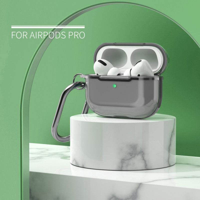 Hoesje AirPods Pro Rood Grijs Metallic Design Met Karabijnhaak