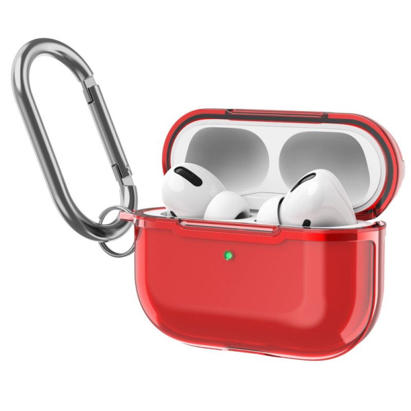 Hoesje AirPods Pro Rood Grijs Metallic Design Met Karabijnhaak