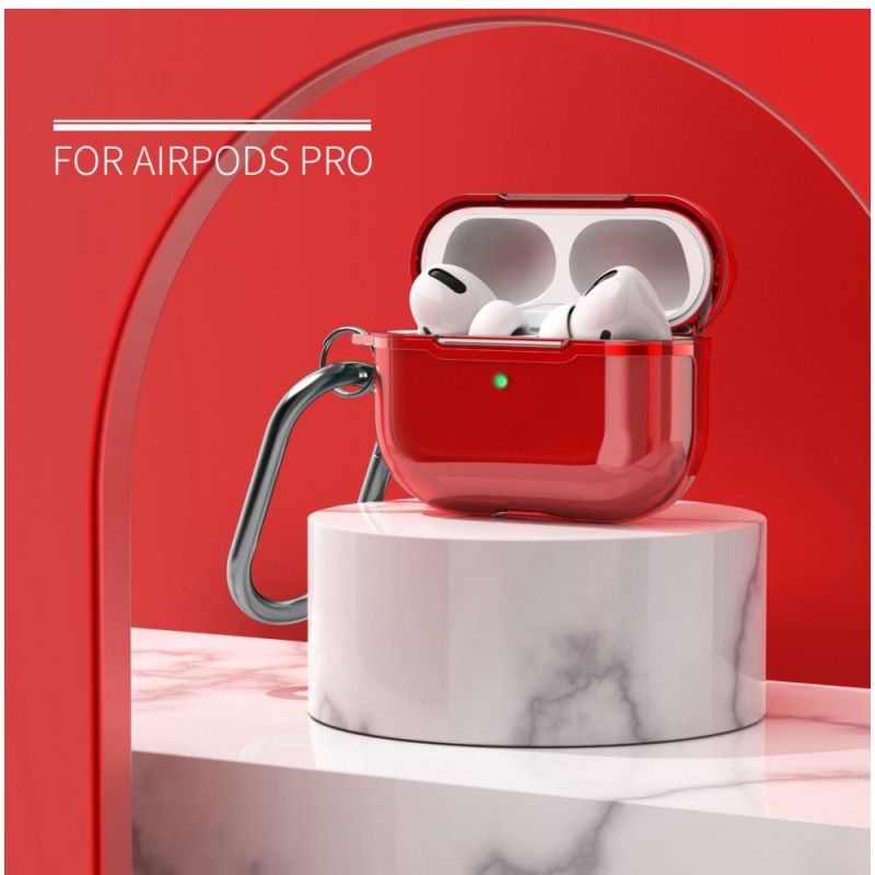 Hoesje AirPods Pro Rood Grijs Metallic Design Met Karabijnhaak