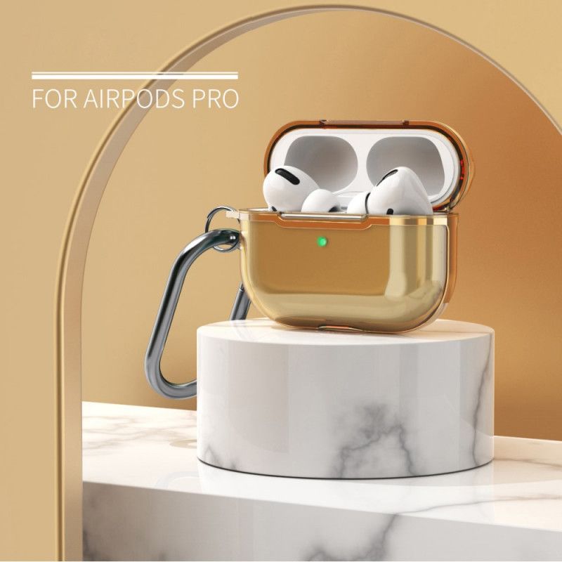 Hoesje AirPods Pro Rood Grijs Metallic Design Met Karabijnhaak