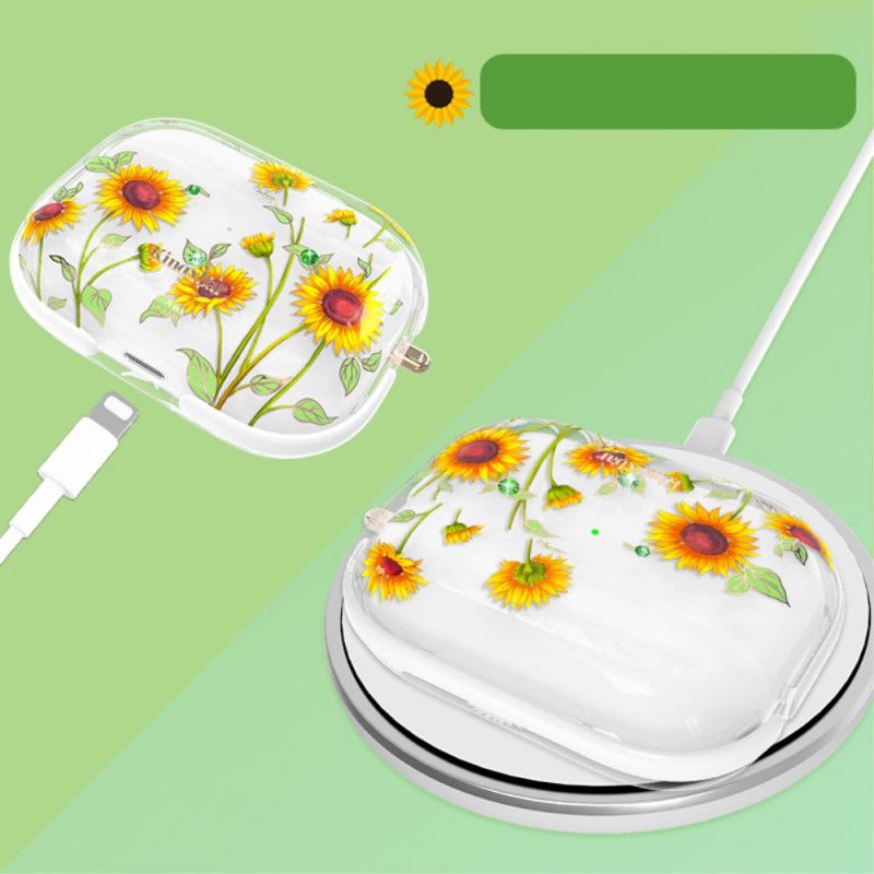 Hoesje AirPods Pro Wit Swarovski Kingxbar Lichtgevende Bloemen