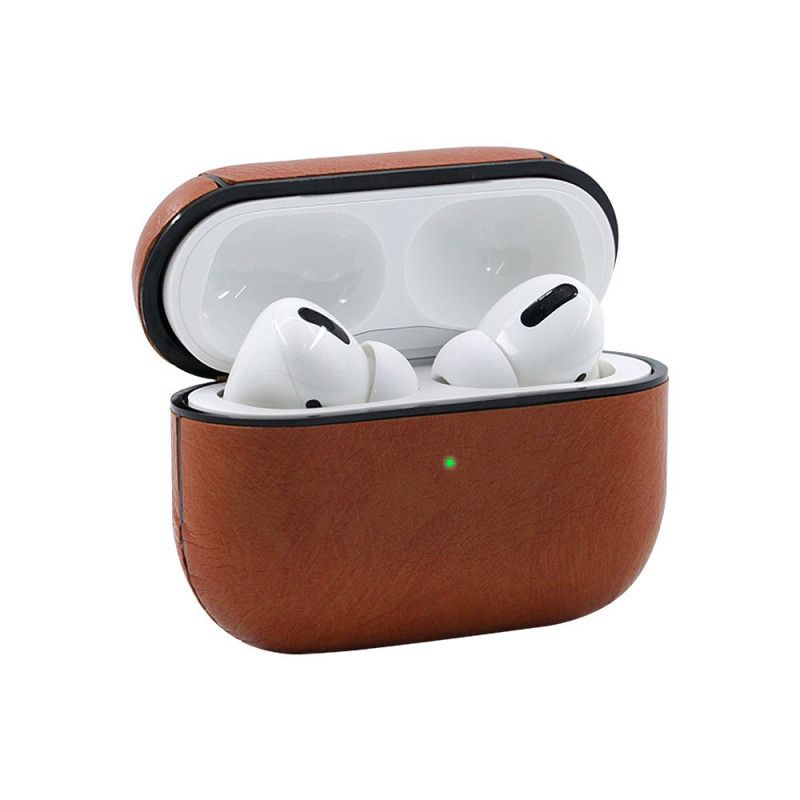 Hoesje voor AirPods Pro Bruin Zwart Lederlook Met Karabijnhaak