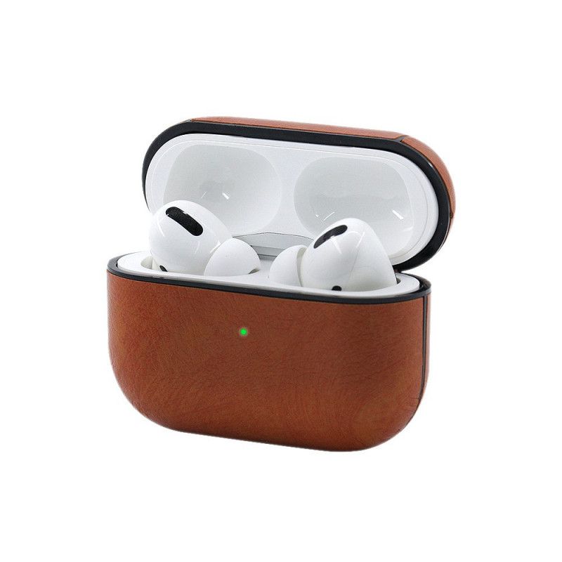 Hoesje voor AirPods Pro Bruin Zwart Lederlook Met Karabijnhaak