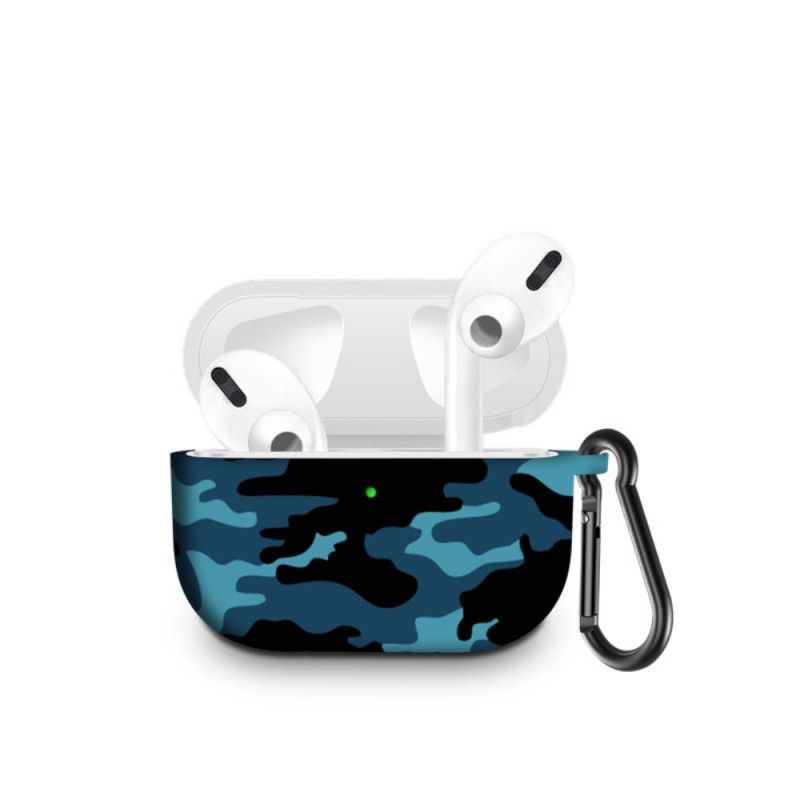 Hoesje voor AirPods Pro Donkerblauw Groen Camouflage Siliconen Met Karabijnhaak