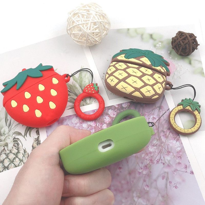 Hoesje voor AirPods Pro Geel Rood Fruitserie Met Ring