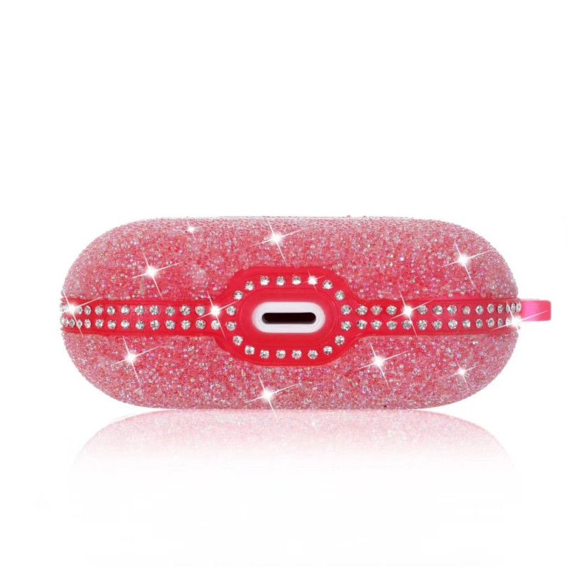 Hoesje voor AirPods Pro Rood Grijs Strass Diamanten Met Karabijnhaak