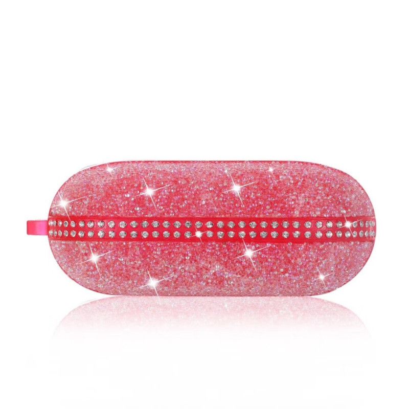 Hoesje voor AirPods Pro Rood Grijs Strass Diamanten Met Karabijnhaak