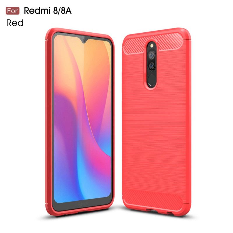 Case Hoesje Xiaomi Redmi 8 Rood Zwart Telefoonhoesje Geborsteld Koolstofvezel