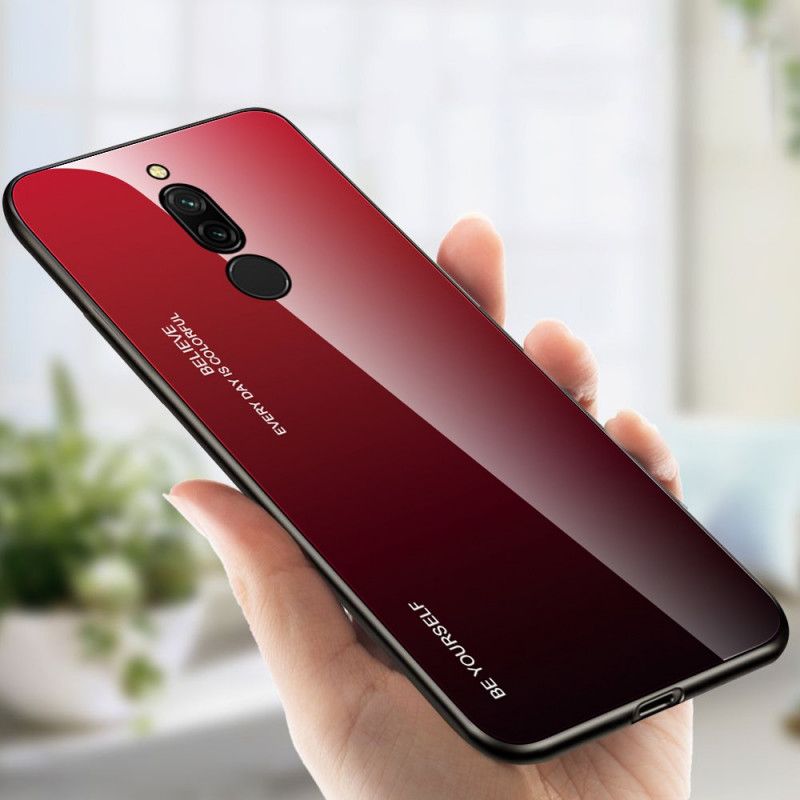 Cover Hoesje Xiaomi Redmi 8 Donkerblauw Rood Telefoonhoesje Wees Jezelf Gehard Glas