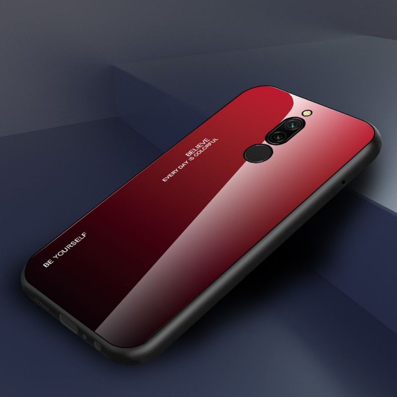 Cover Hoesje Xiaomi Redmi 8 Donkerblauw Rood Telefoonhoesje Wees Jezelf Gehard Glas