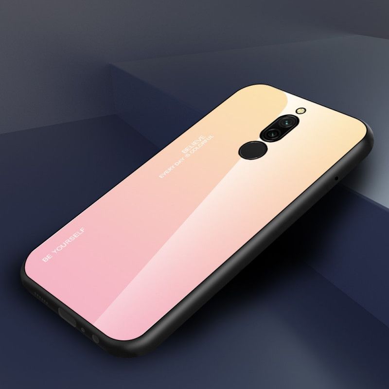 Cover Hoesje Xiaomi Redmi 8 Donkerblauw Rood Telefoonhoesje Wees Jezelf Gehard Glas