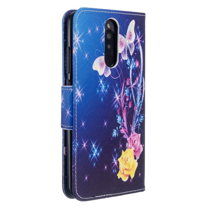 Flip Case Leren Xiaomi Redmi 8 Wit Zwart Geweldige Vlinders