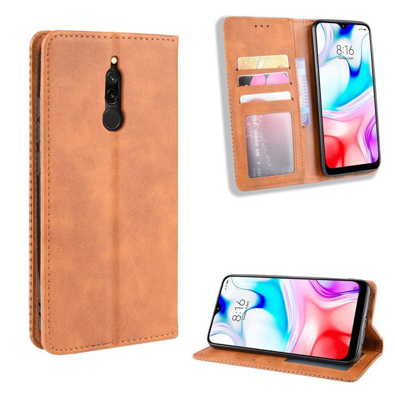 Folio-hoesje voor Xiaomi Redmi 8 Rood Zwart Gestileerd Vintage Leereffect