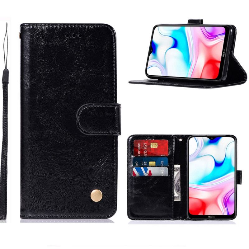 Leren Hoesje voor Xiaomi Redmi 8 Grijs Zwart Vintage Leereffect Met Riem