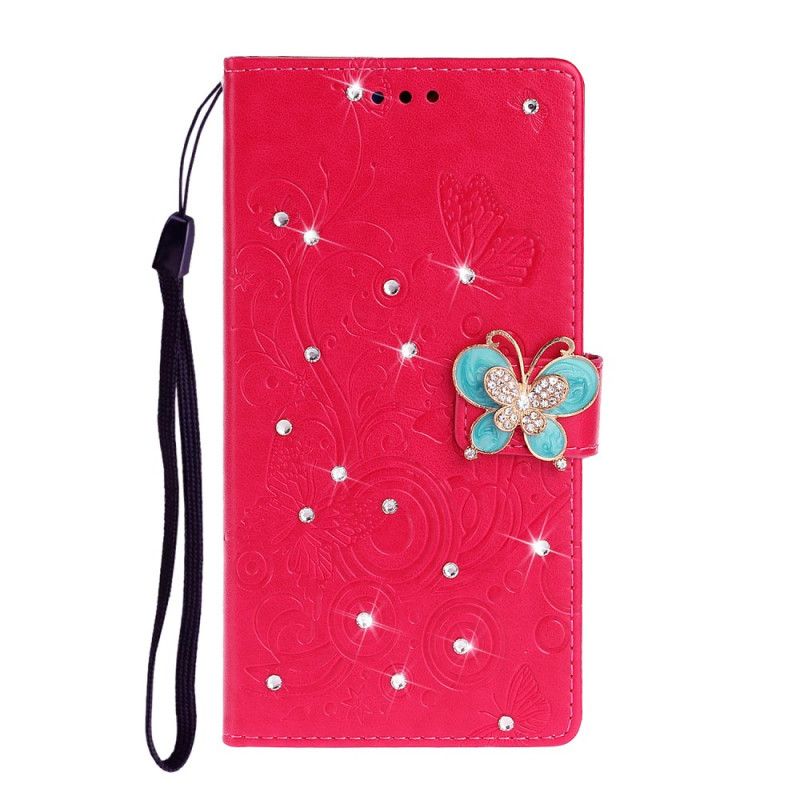 Leren Hoesje voor Xiaomi Redmi 8 Magenta Vlinderhanger