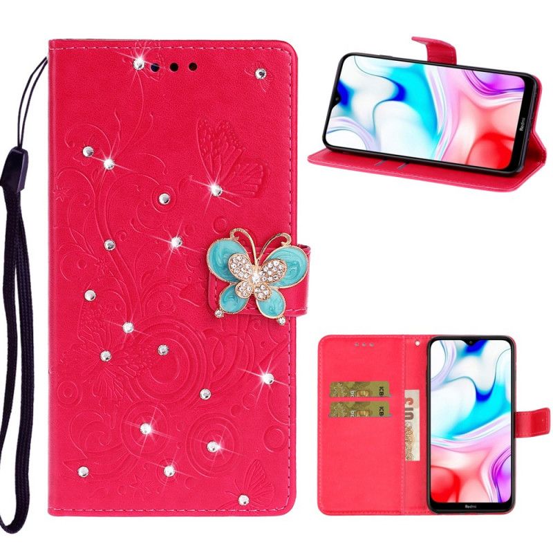 Leren Hoesje voor Xiaomi Redmi 8 Magenta Vlinderhanger