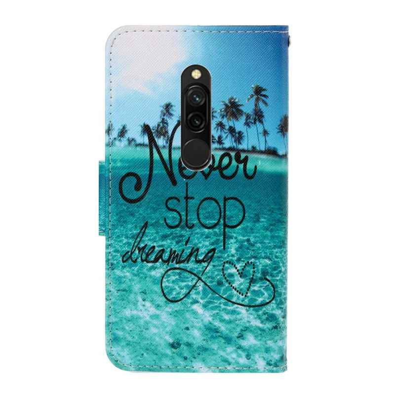 Leren Hoesje voor Xiaomi Redmi 8 Stop Nooit Met Dromen Marine Met String