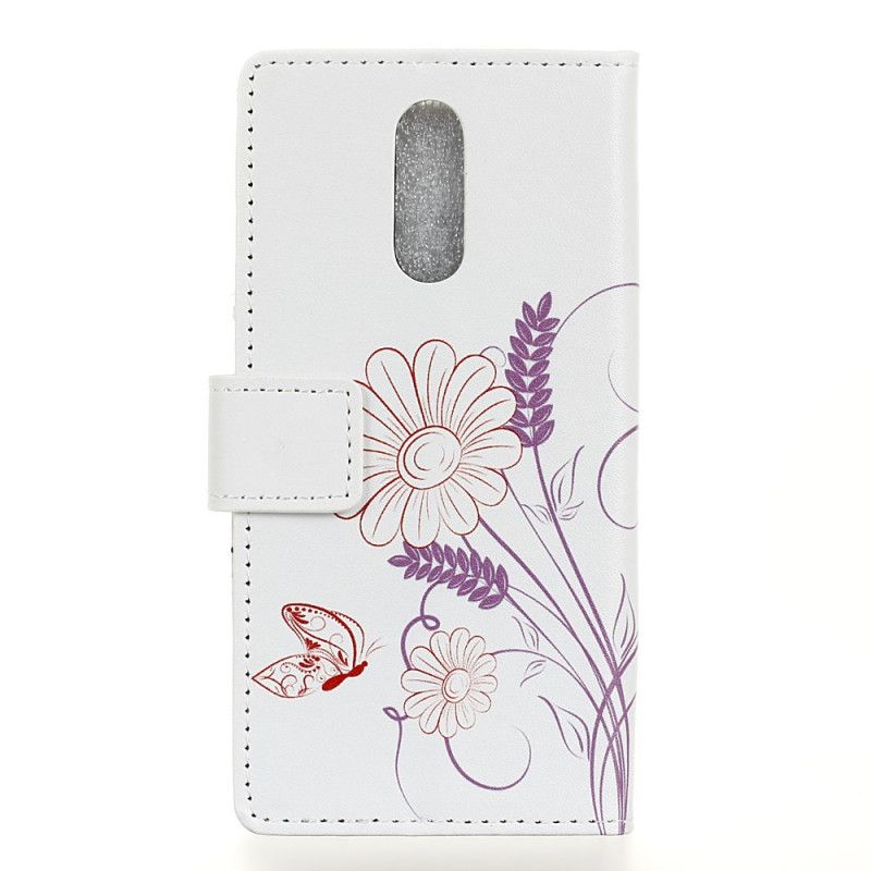 Leren Hoesje voor Xiaomi Redmi 8 Vlinders En Bloemen Tekenen