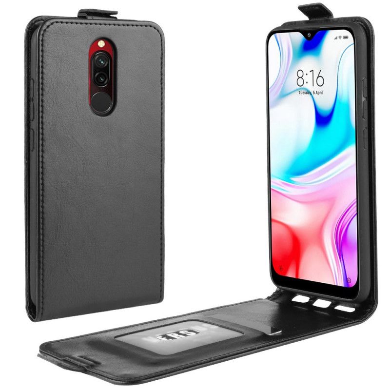 Leren Hoesje voor Xiaomi Redmi 8 Wit Zwart Vouwleereffect