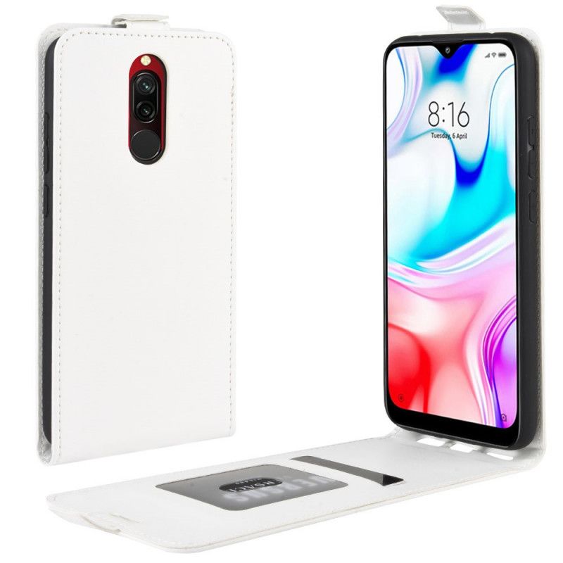 Leren Hoesje voor Xiaomi Redmi 8 Wit Zwart Vouwleereffect