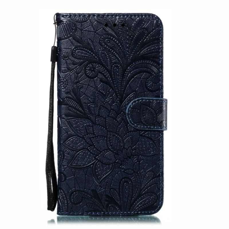 Leren Hoesje Xiaomi Redmi 8 Marineblauw Tribal String Bloemen