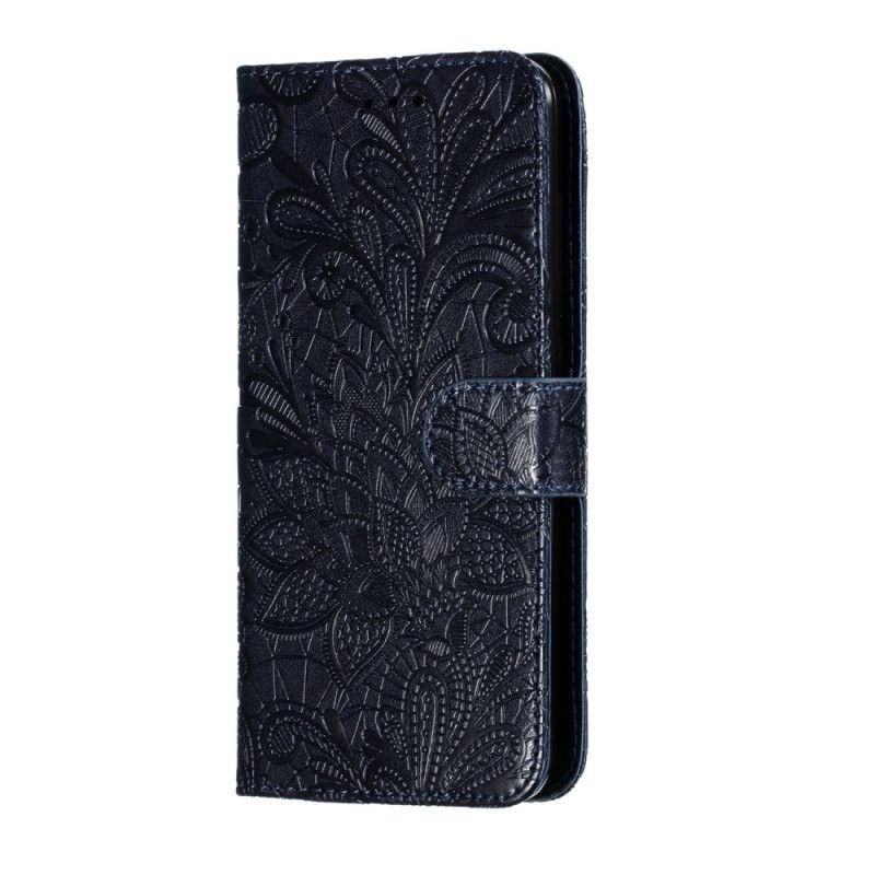 Leren Hoesje Xiaomi Redmi 8 Marineblauw Tribal String Bloemen