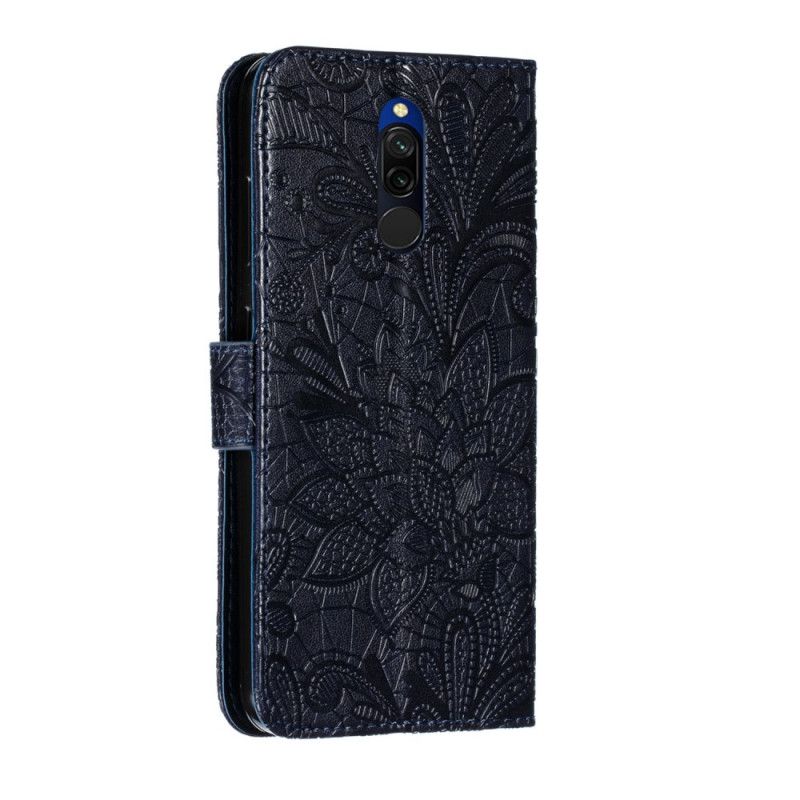 Leren Hoesje Xiaomi Redmi 8 Marineblauw Tribal String Bloemen