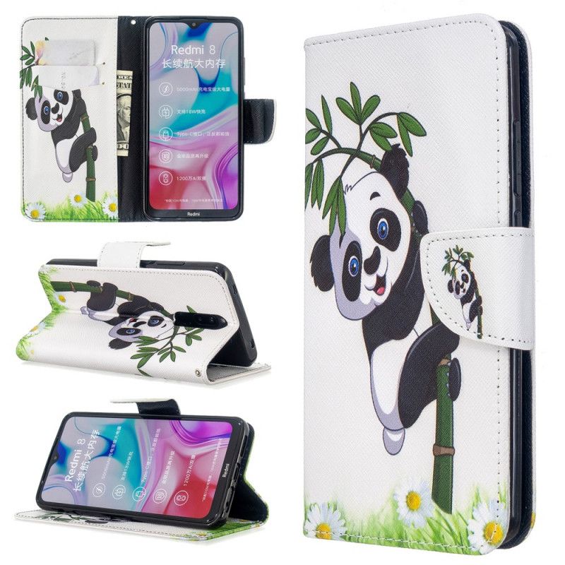 Leren Hoesje Xiaomi Redmi 8 Panda Op Bamboe