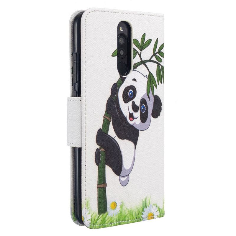 Leren Hoesje Xiaomi Redmi 8 Panda Op Bamboe