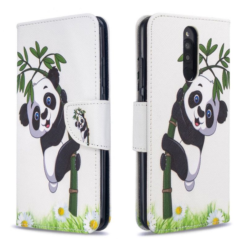 Leren Hoesje Xiaomi Redmi 8 Panda Op Bamboe