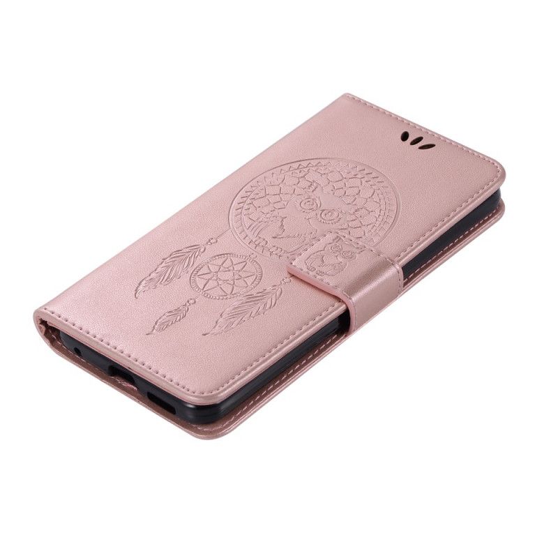 Leren Hoesje Xiaomi Redmi 8 Rose Goud Uil Dromenvanger Met Leereffect