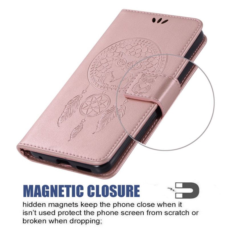 Leren Hoesje Xiaomi Redmi 8 Rose Goud Uil Dromenvanger Met Leereffect