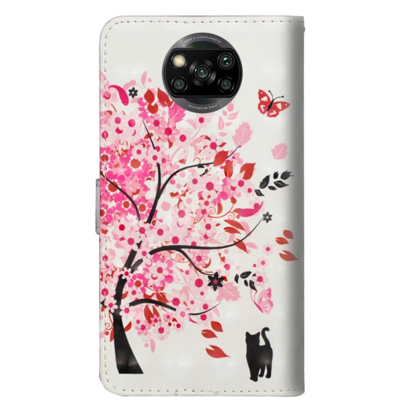 Cover Folio-hoesje Xiaomi Poco X3 Telefoonhoesje Roze Boom En Zwarte Kat