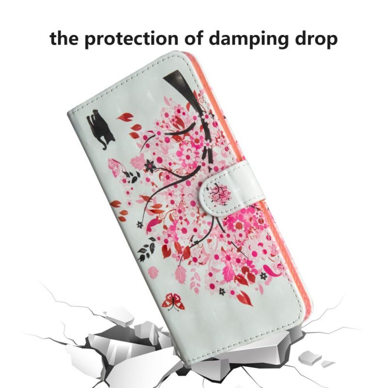 Cover Folio-hoesje Xiaomi Poco X3 Telefoonhoesje Roze Boom En Zwarte Kat