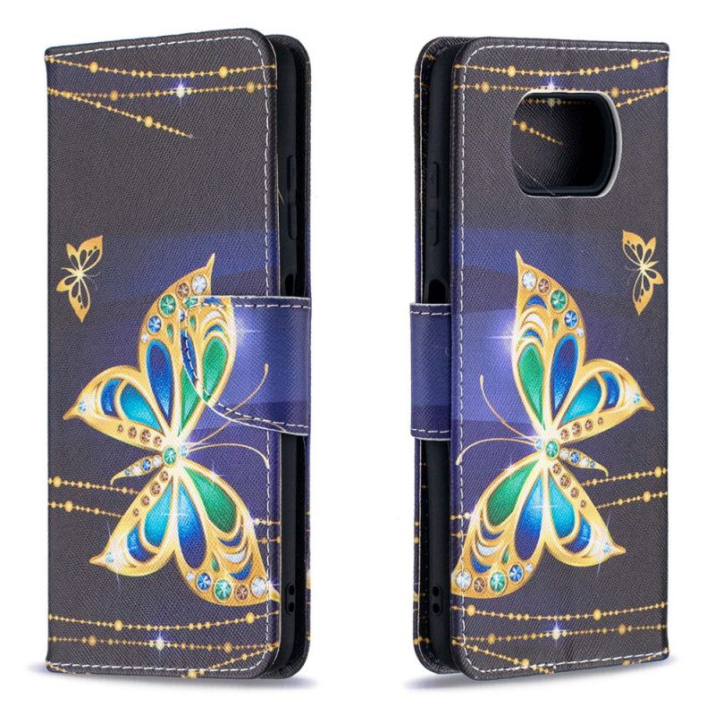 Cover Folio-hoesje Xiaomi Poco X3 Wit Zwart Telefoonhoesje Magische Vlinders
