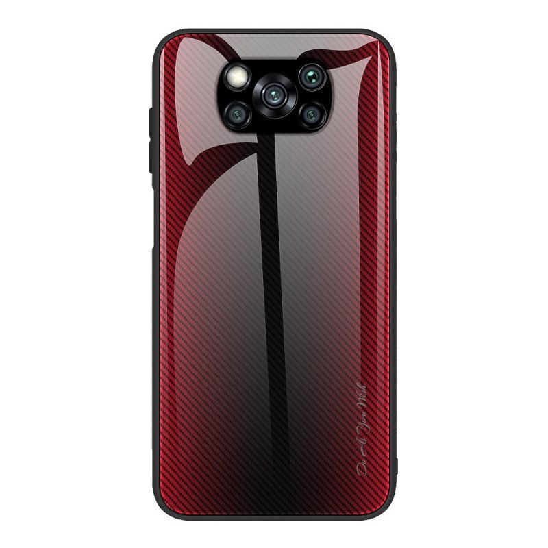Hoesje Xiaomi Poco X3 Wit Zwart Koolstofvezel Gehard Glas