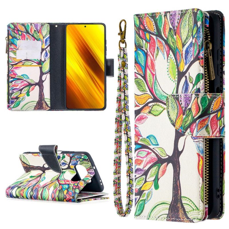 Leren Hoesje Xiaomi Poco X3 Lichtblauw Wit Boomzak Met Ritssluiting