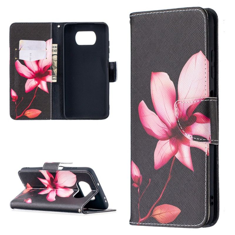 Leren Hoesje Xiaomi Poco X3 Telefoonhoesje Roze Bloem