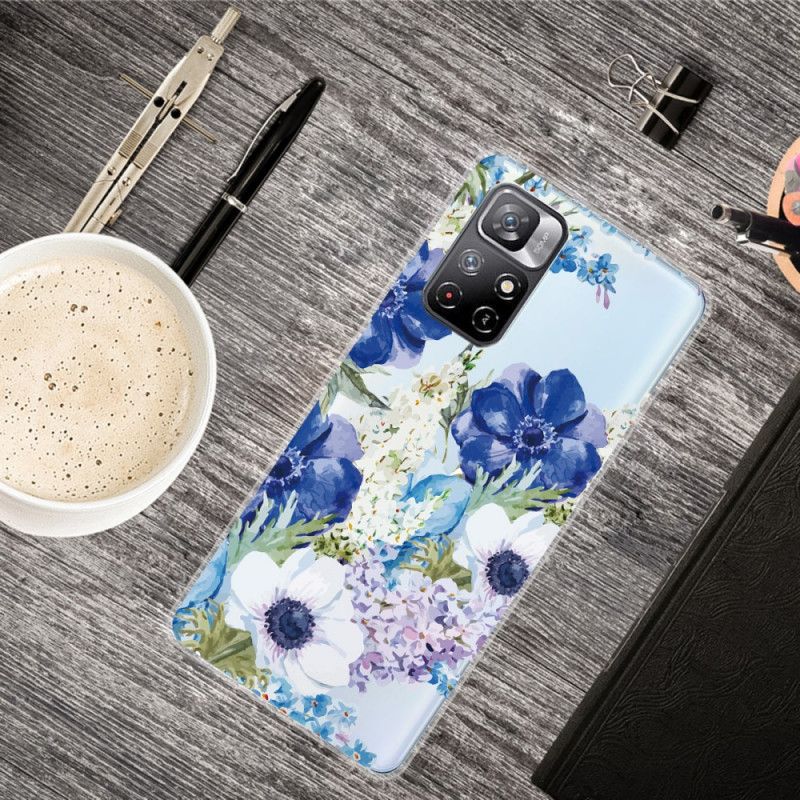 Case Hoesje Xiaomi Redmi Note 11 / Poco M4 Pro 5g Telefoonhoesje Blauwe Bloemen Aquarel