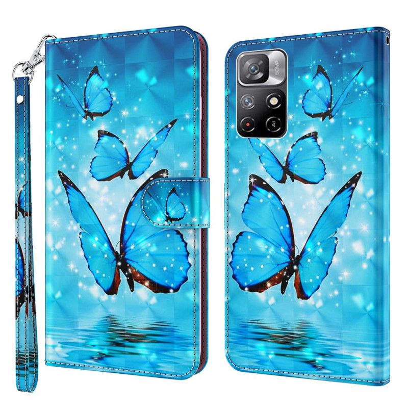 Flip Case Leren Xiaomi Redmi Note 11 / Poco M4 Pro 5g Blauwe Vlinders