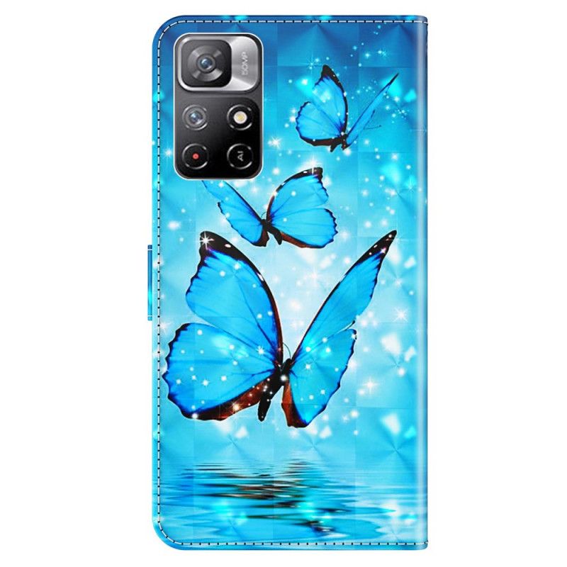 Flip Case Leren Xiaomi Redmi Note 11 / Poco M4 Pro 5g Blauwe Vlinders