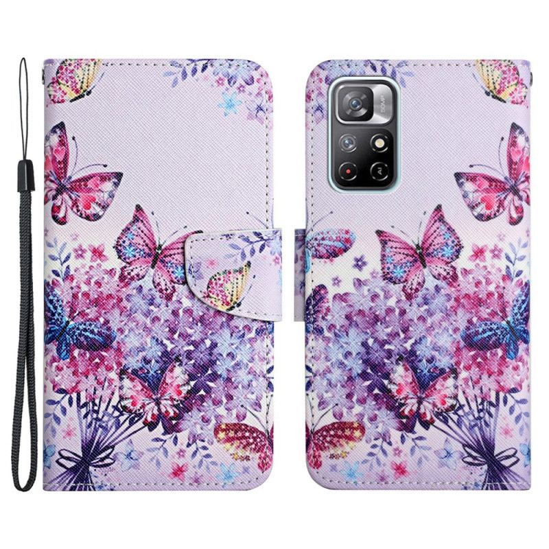 Flip Case Leren Xiaomi Redmi Note 11 / Poco M4 Pro 5g Boeket Bloemen En Vlinders