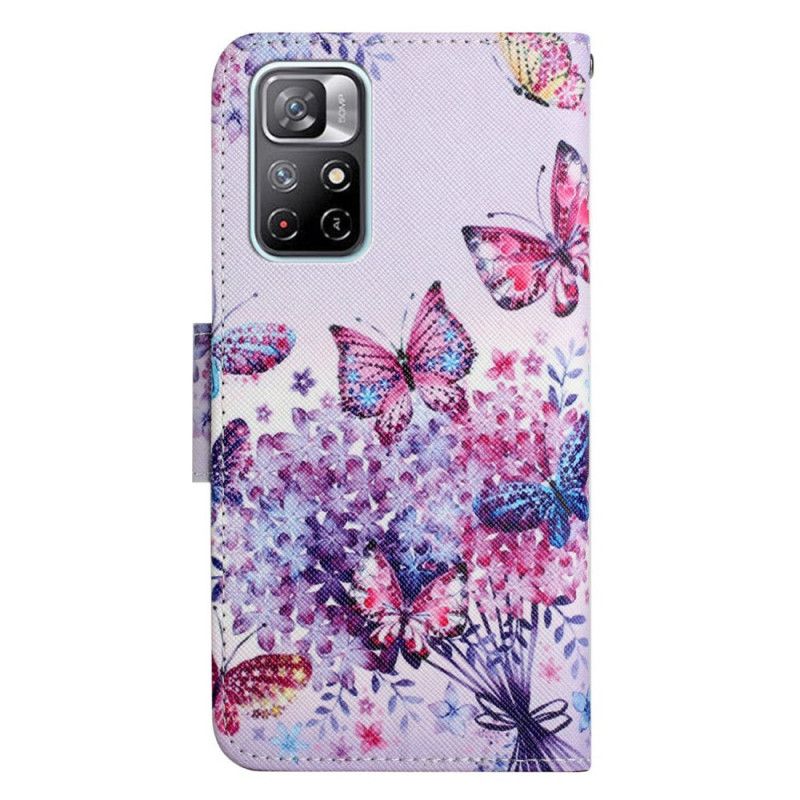 Flip Case Leren Xiaomi Redmi Note 11 / Poco M4 Pro 5g Boeket Bloemen En Vlinders