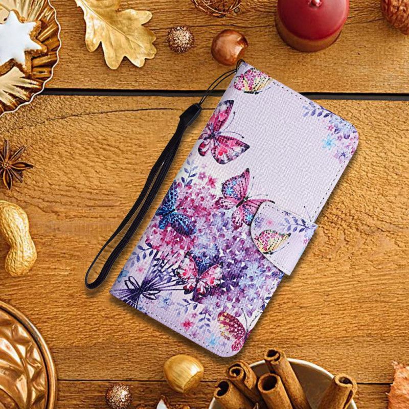 Flip Case Leren Xiaomi Redmi Note 11 / Poco M4 Pro 5g Boeket Bloemen En Vlinders