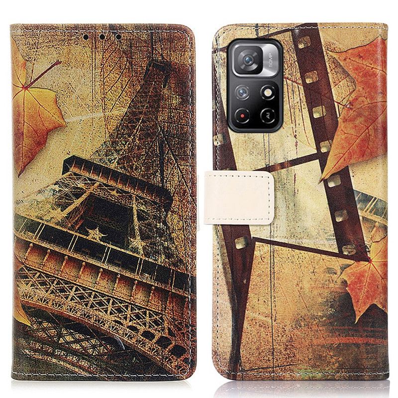 Flip Case Leren Xiaomi Redmi Note 11 / Poco M4 Pro 5g Eiffeltoren In De Herfst