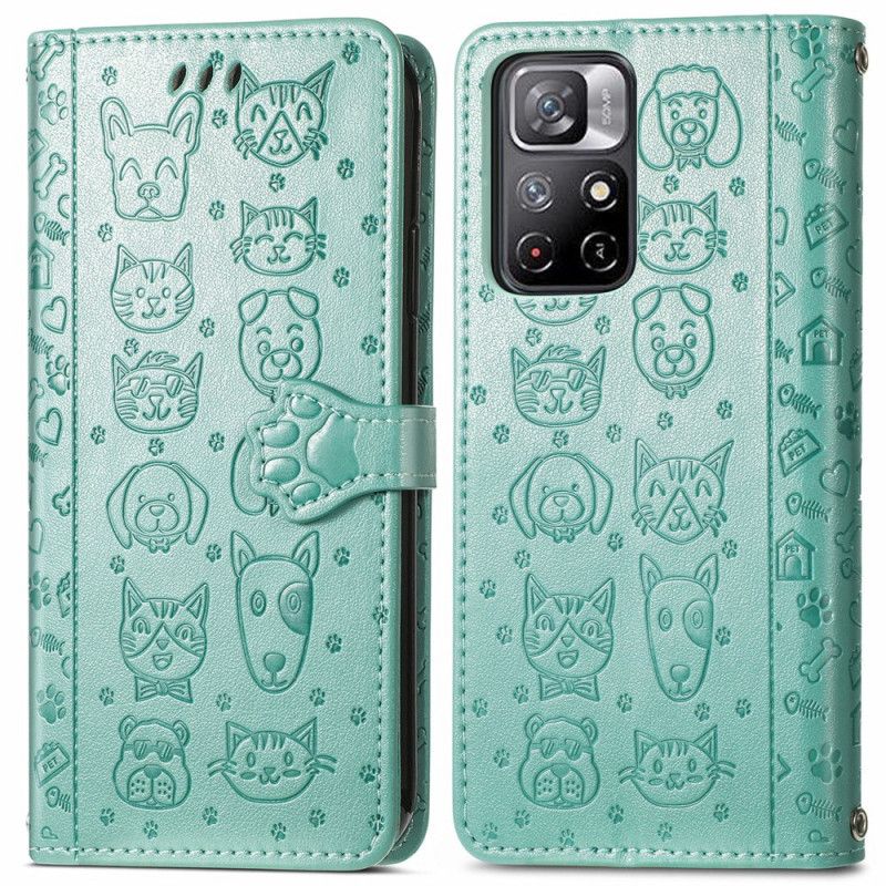 Flip Case Leren Xiaomi Redmi Note 11 / Poco M4 Pro 5g Geanimeerde Dieren